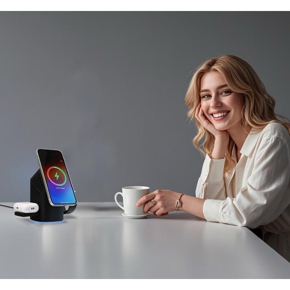 NEW! YWZ Qi2 3 in 1 Black Magnetic Wireless Charger 15W - Picture 3 of 13